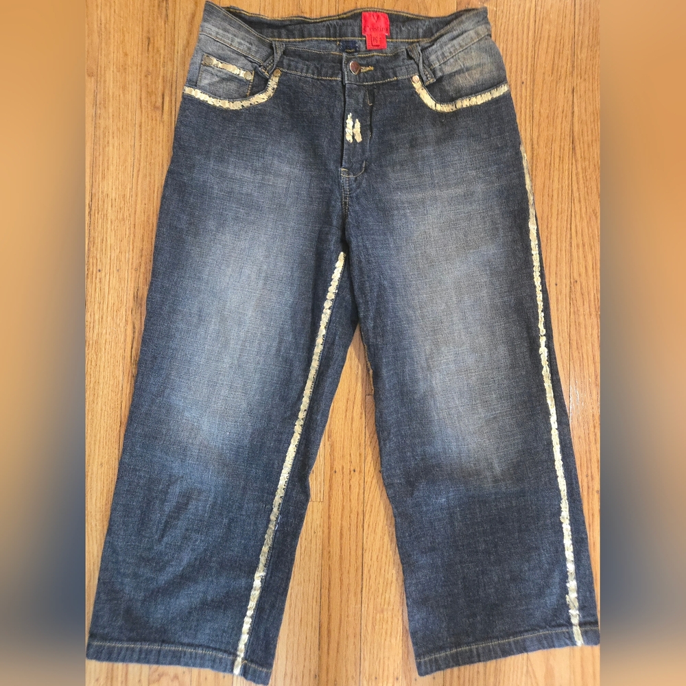 Size 6 Petite Denim Capris with Gold Accents - Picture 2 of 3